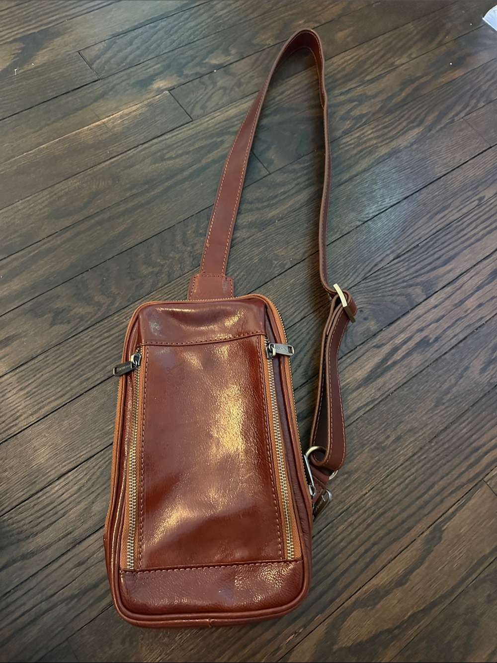 Vera Pelle Chestnut Brown Leather Crossbody Bag